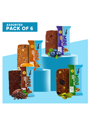 Assorted pack of 6 Mini Energy Bars (Peanut Butter, Classic Cocoa, True Cardamom and Fresh Blueberry)